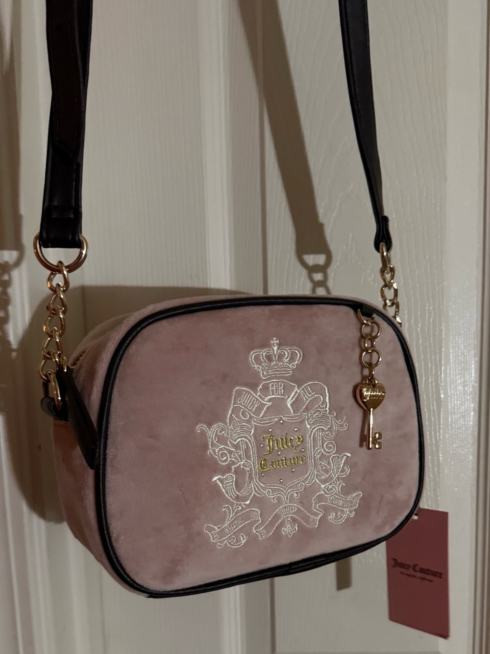 Juicy Couture Dusty Pink Velvet Crossbody with Gold Key Charm